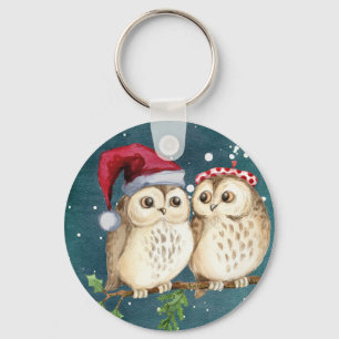 Merry-christmas Owls Key Ring