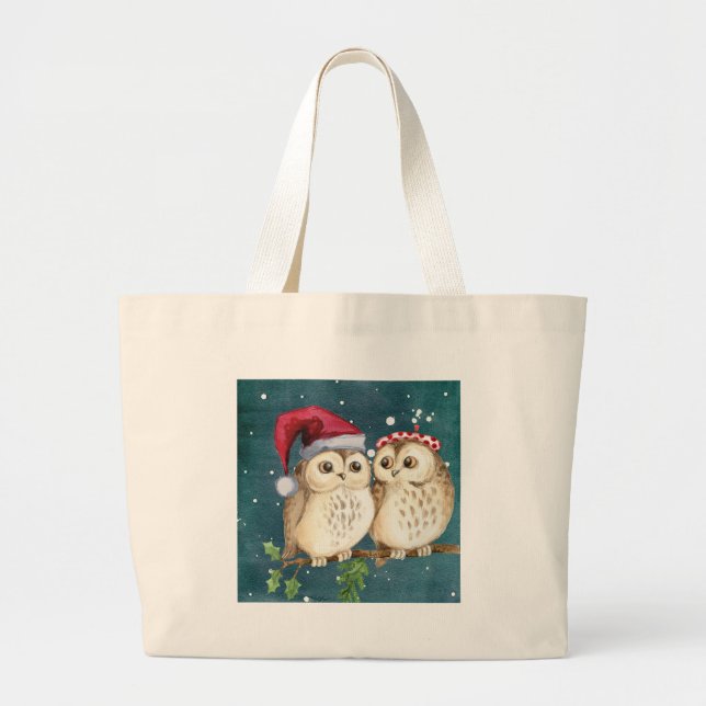 Merry-christmas Owls Large Tote Bag (Front)