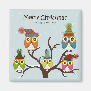 Merry Christmas Owls on the Tree Magnet