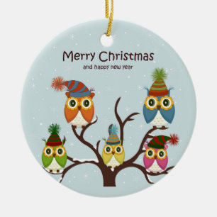 Merry Christmas Owls on the Tree Ornament