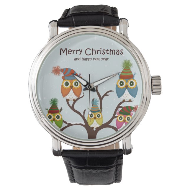 Merry Christmas Owls on the Tree Watch (Front)