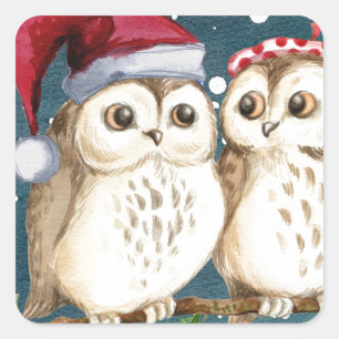 Merry-christmas Owls Square Sticker