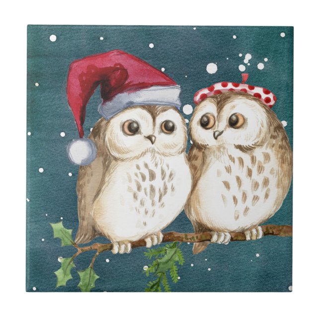 Merry-christmas Owls Tile (Front)