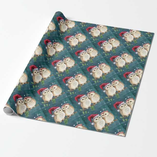 Merry-christmas Owls Wrapping Paper (Unrolled)
