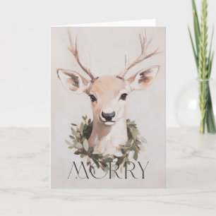 Merry Christmas Painterly Deer Design Holiday Card