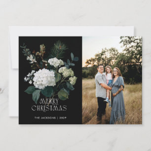 Merry Christmas Painterly Hydrangea Holiday Design Card