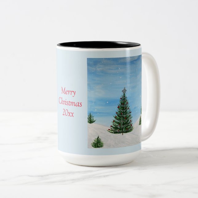 Merry Christmas Painting Personalised Coffee Mug (Front Right)