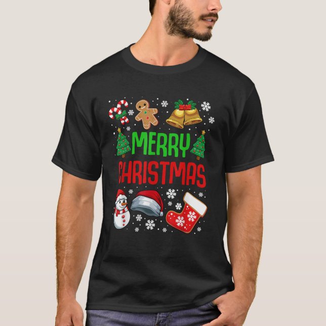 Merry Christmas Pajama Cute Gingerbread Snow man X T-Shirt (Front)