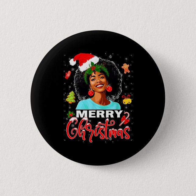 Merry Christmas Pajamas Afro Girls Women &amp; San 6 Cm Round Badge (Front)