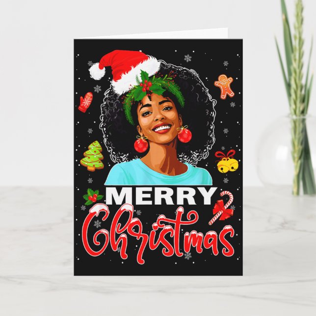 Merry Christmas Pajamas Afro Girls Women &amp; San Card (Front)