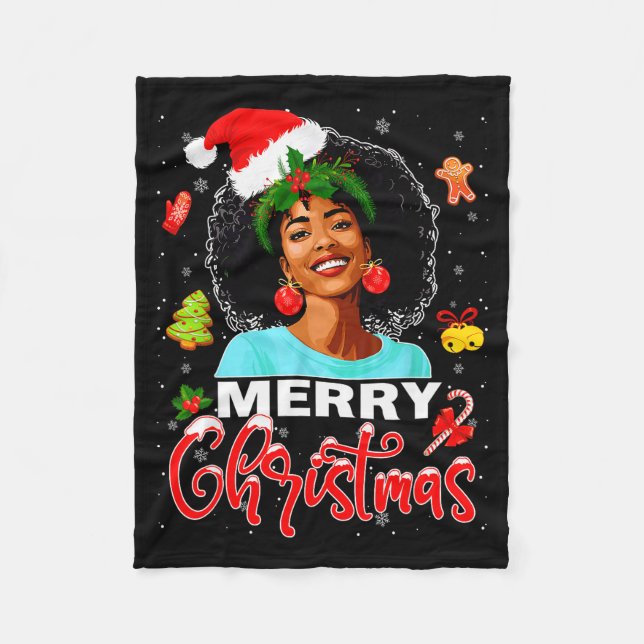 Merry Christmas Pajamas Afro Girls Women &amp; San Fleece Blanket (Front)