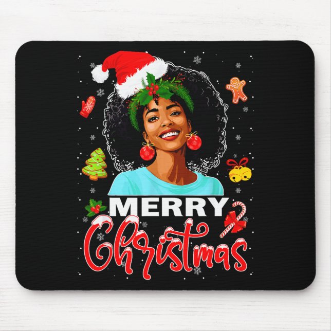 Merry Christmas Pajamas Afro Girls Women &amp; San Mouse Mat (Front)