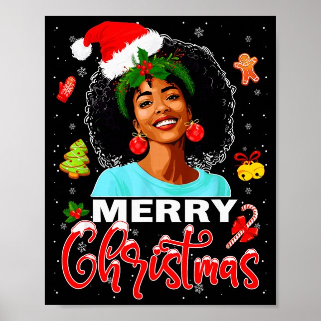 Merry Christmas Pajamas Afro Girls Women &amp; San Poster (Front)