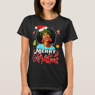 Merry Christmas Pajamas Afro Girls Women &amp; San T-Shirt