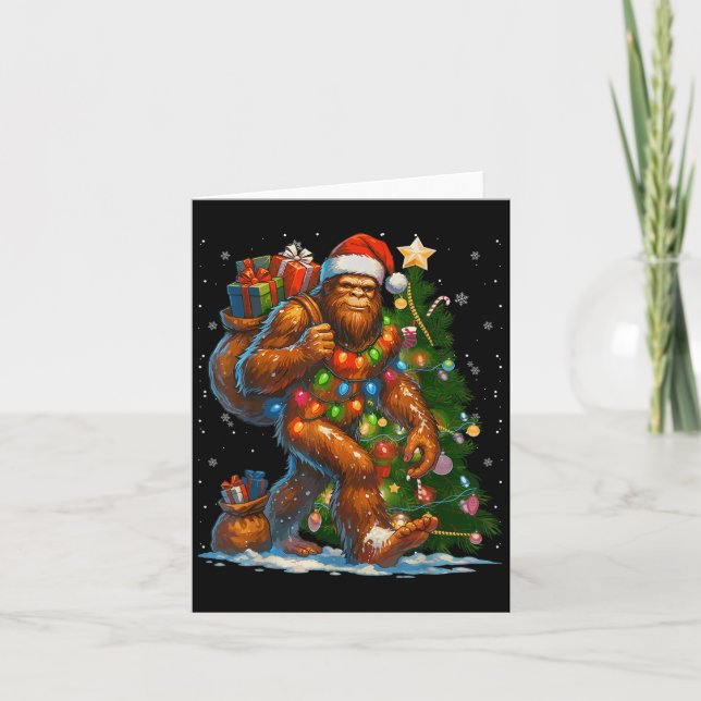 Merry Christmas Pajamas Bigfoot Christmas Tree Lig Card (Front)