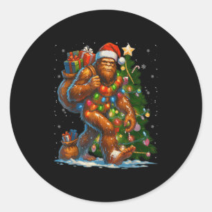Merry Christmas Pajamas Bigfoot Christmas Tree Lig Classic Round Sticker