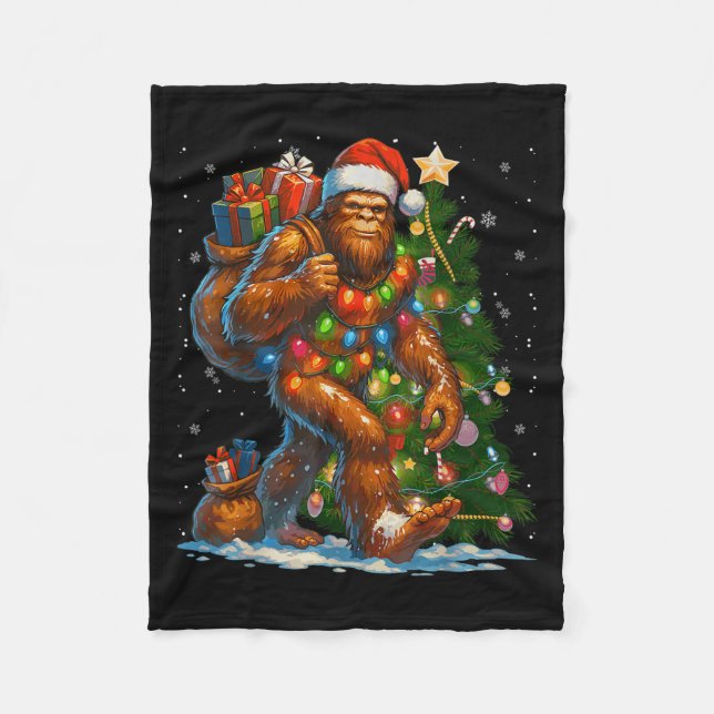 Merry Christmas Pajamas Bigfoot Christmas Tree Lig Fleece Blanket (Front)