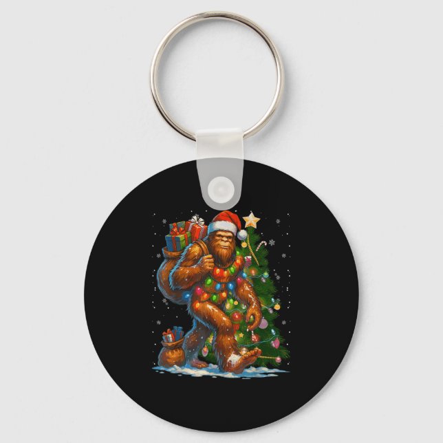 Merry Christmas Pajamas Bigfoot Christmas Tree Lig Key Ring (Front)