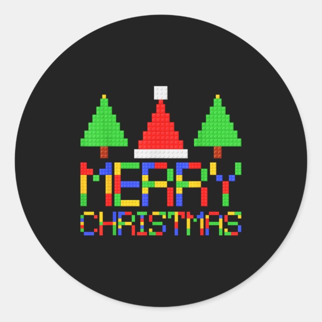 Merry Christmas Pajamas Blocks Building Lovers Boy Classic Round Sticker (Front)