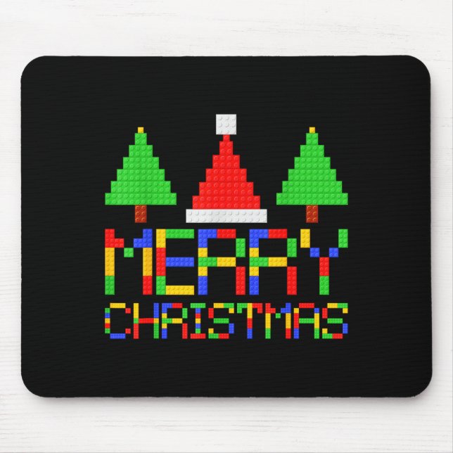 Merry Christmas Pajamas Blocks Building Lovers Boy Mouse Mat (Front)