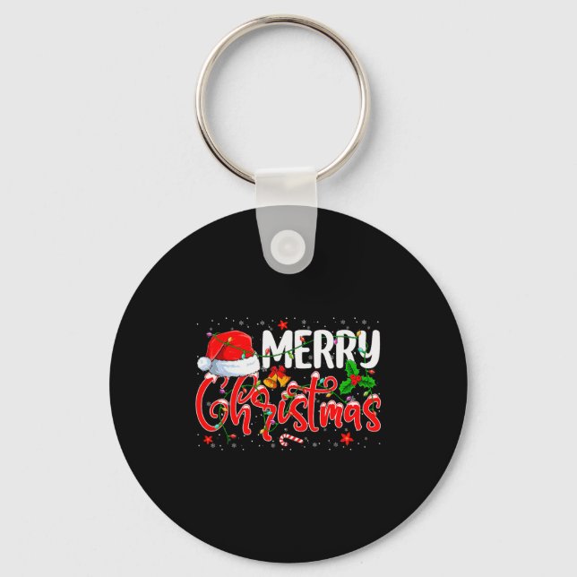 Merry Christmas Pajamas Christmas Tree Lights Xmas Key Ring (Front)