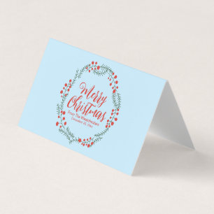 Merry Christmas pale blue script wreath card