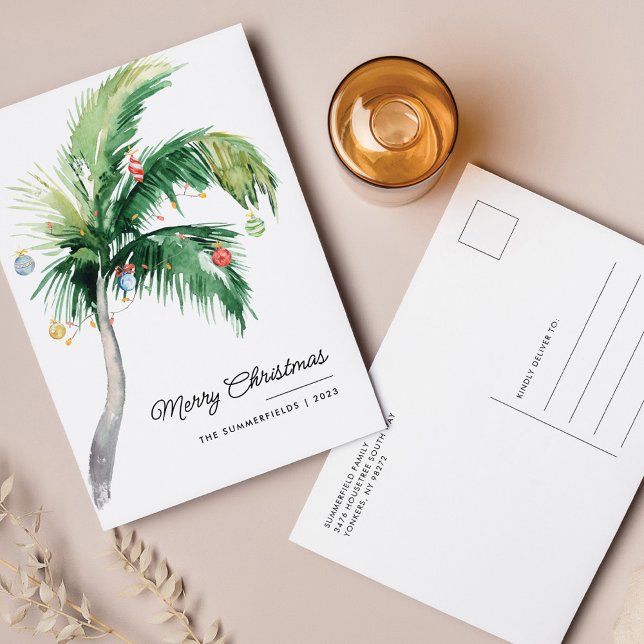 Merry Christmas Palm Tree Coastal Holiday Postcard (Merry Christmas Palm Tree Greetings Postcard)