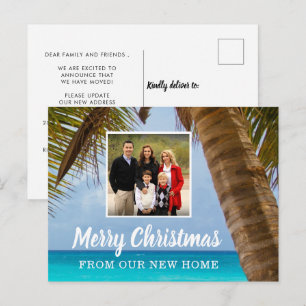 Merry Christmas Palm Tree Coastal New Home Photo Announcement Postcard