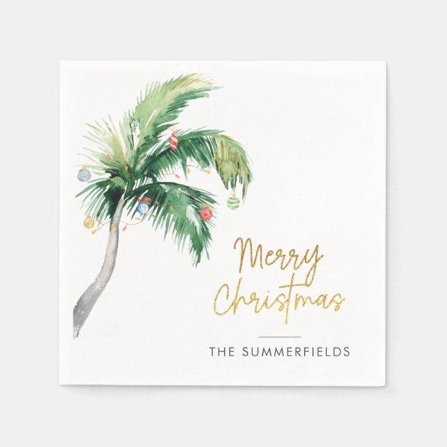 Merry Christmas Palm Tree Holiday Family Paper Napkin (Front)