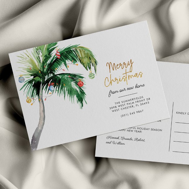 Merry Christmas Palm Tree Holiday Moving Announcement Postcard (Creator Uploaded)