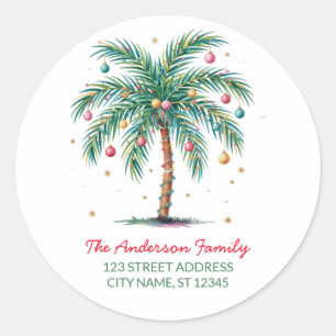 Merry Christmas Palm Tree Light Classic Round Sticker
