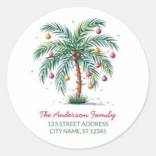 Merry Christmas Palm Tree Light Classic Round Sticker