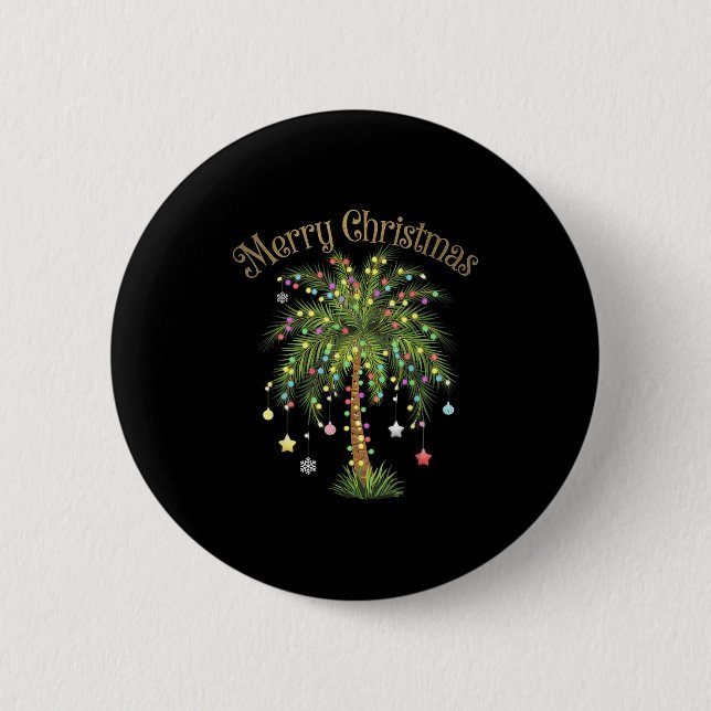 Merry Christmas Palm Tree Light Hawaiian Trocal Ch 6 Cm Round Badge (Front)
