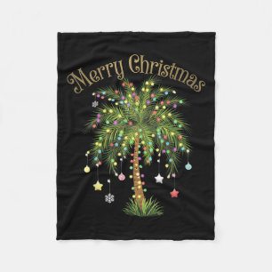 Merry Christmas Palm Tree Light Hawaiian Trocal Ch Fleece Blanket