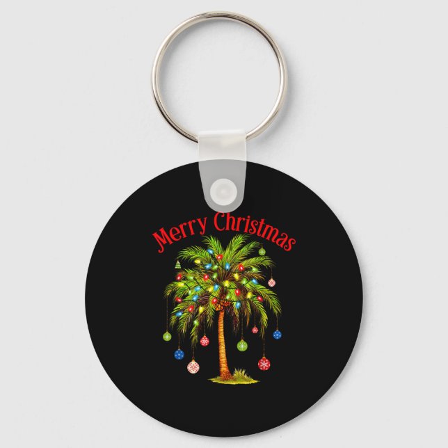 Merry Christmas Palm Tree Light Hawaiian Trocal Ch Key Ring (Front)