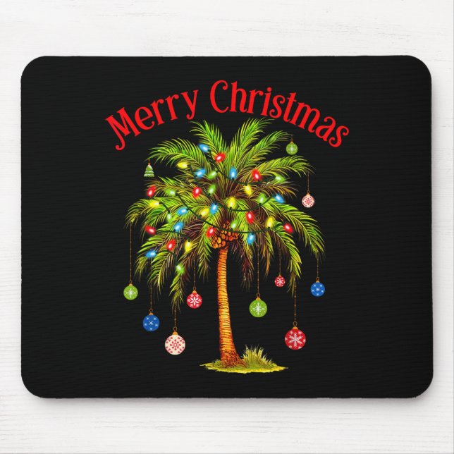 Merry Christmas Palm Tree Light Hawaiian Trocal Ch Mouse Mat (Front)