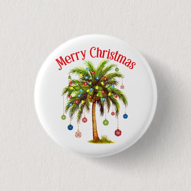 Merry Christmas Palm Tree Light Hawaiian Tropical  3 Cm Round Badge (Front)