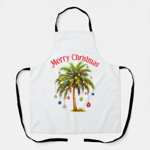 Merry Christmas Palm Tree Light Hawaiian Tropical Apron