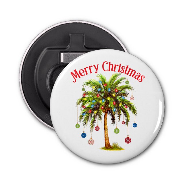 Merry Christmas Palm Tree Light Hawaiian Tropical  Bottle Opener (Front)