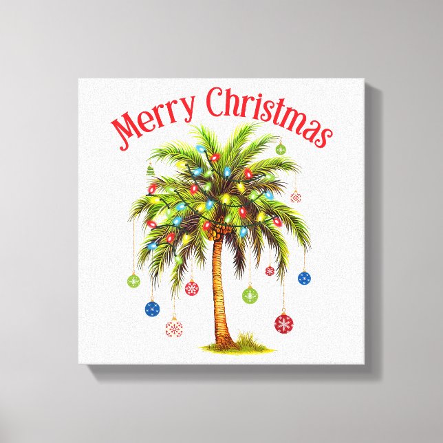 Merry Christmas Palm Tree Light Hawaiian Tropical  Canvas Print (Front)