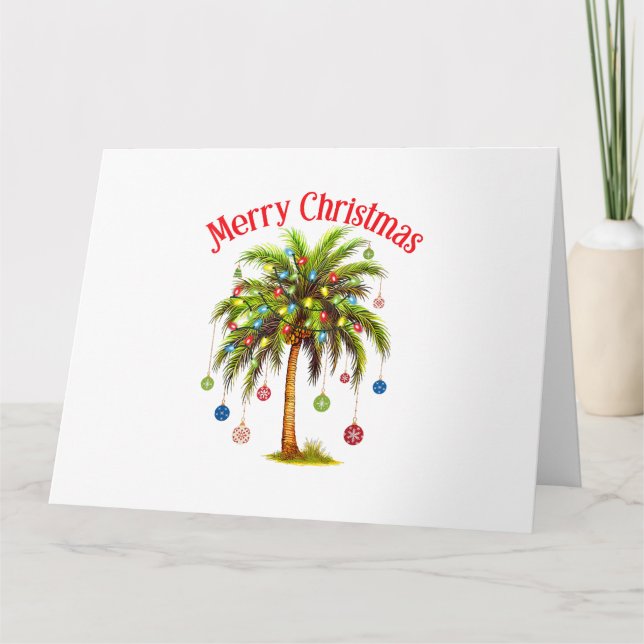 Merry Christmas Palm Tree Light Hawaiian Tropical  Card (Front)