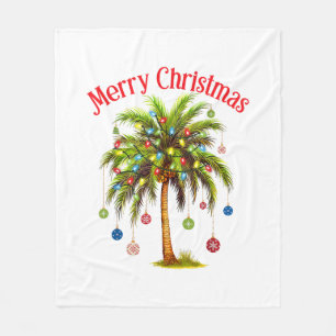 Merry Christmas Palm Tree Light Hawaiian Tropical  Fleece Blanket