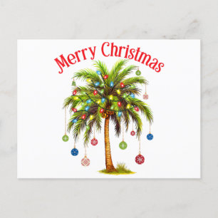 Merry Christmas Palm Tree Light Hawaiian Tropical Holiday Postcard