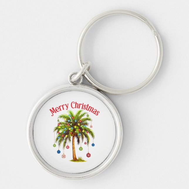 Merry Christmas Palm Tree Light Hawaiian Tropical  Key Ring (Front)