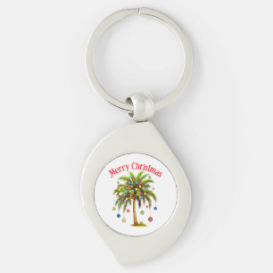 Merry Christmas Palm Tree Light Hawaiian Tropical  Key Ring
