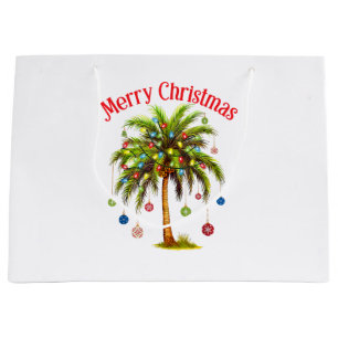 Merry Christmas Palm Tree Light Hawaiian Tropical  Large Gift Bag