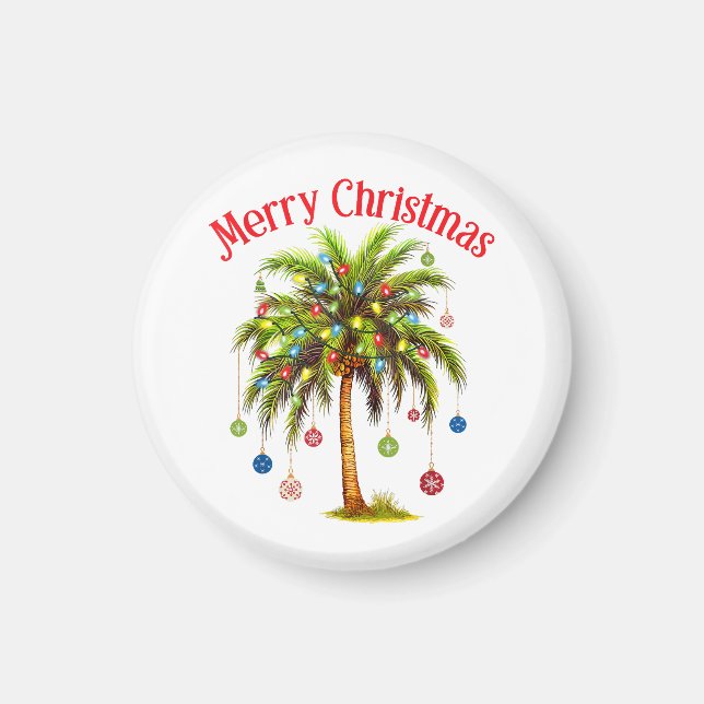 Merry Christmas Palm Tree Light Hawaiian Tropical  Magnet (Front)