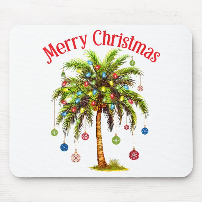 Merry Christmas Palm Tree Light Hawaiian Tropical  Mouse Mat (Front)