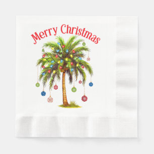 Merry Christmas Palm Tree Light Hawaiian Tropical  Napkin
