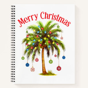 Merry Christmas Palm Tree Light Hawaiian Tropical Notebook